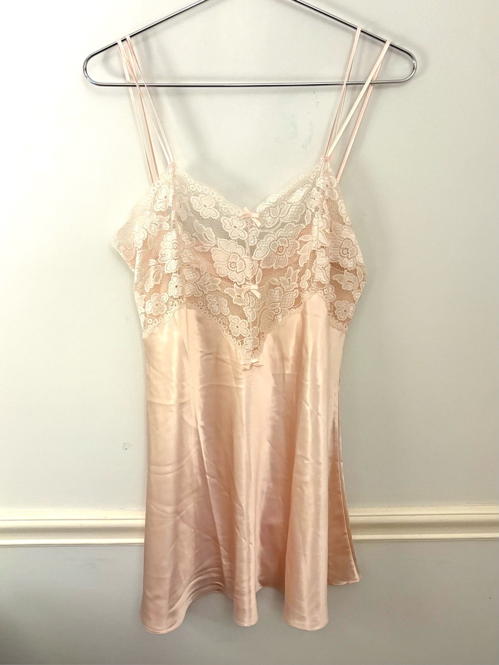 COEMI Silk and Lace Lingerie Chamise Nightwear, pink